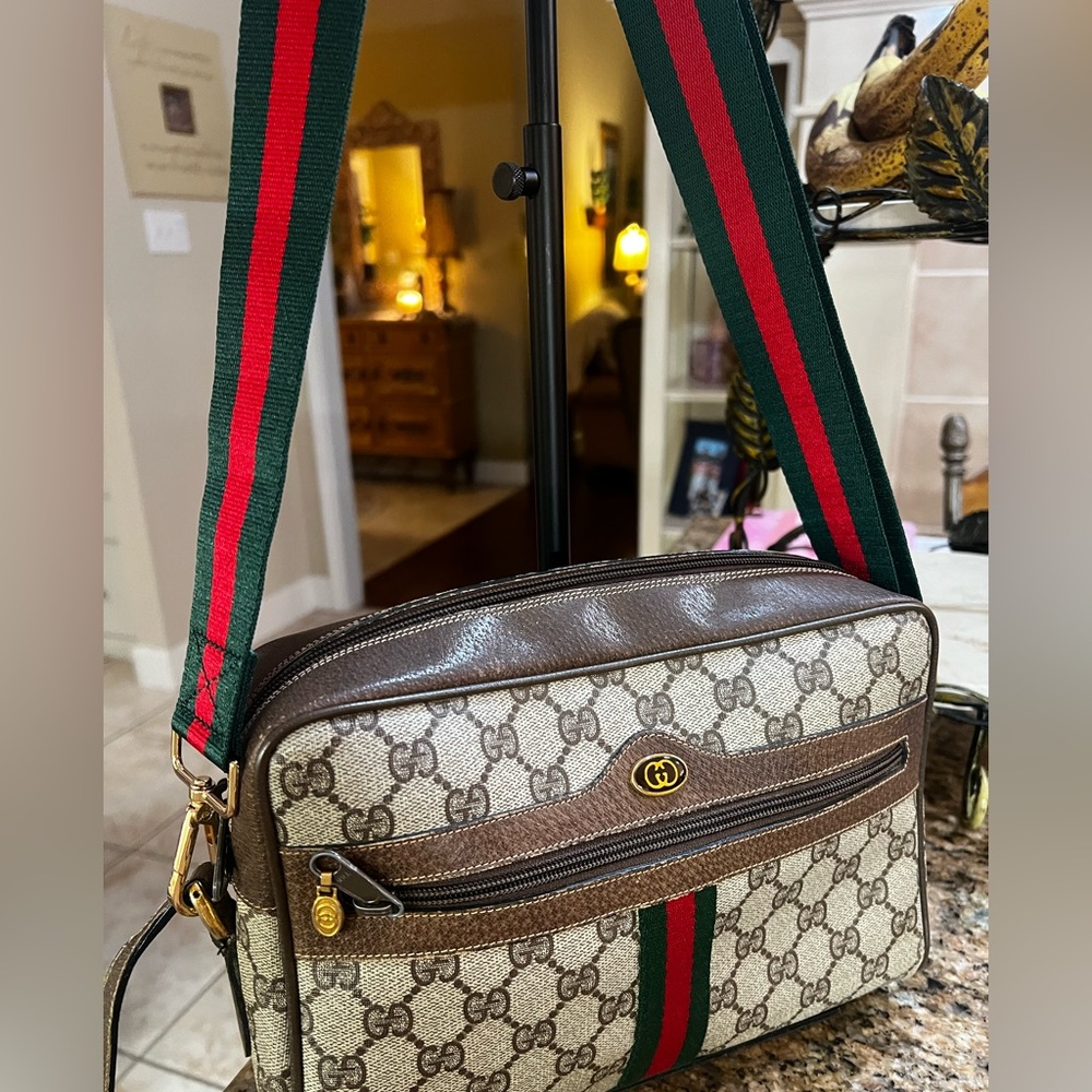 Vintage Gucci Ophidia Web Stripe Brown Canvas Leather Crossbody - Picture 15 of 16